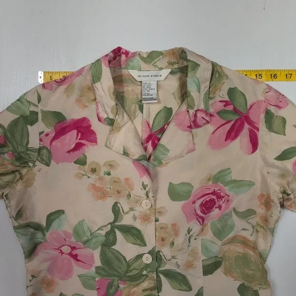 Vintage Melrose Studio Silk Cotton Floral Blazer Jacket Pink Green Rose Size 8 - Picture 7 of 10
